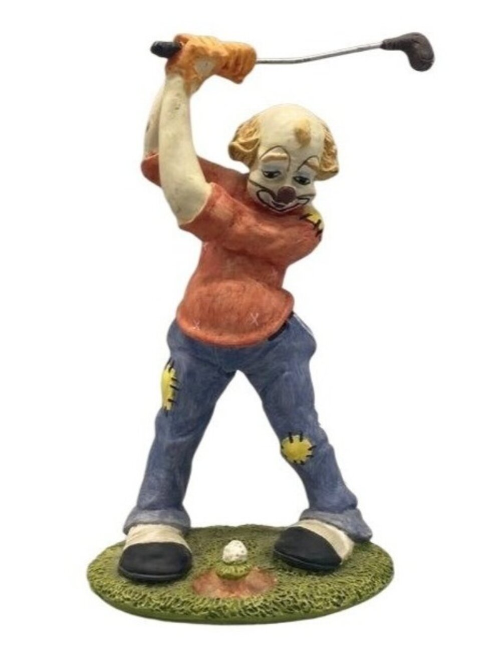 Golfing hilarious figurine clown patch blue green grass gift 8.5" READ